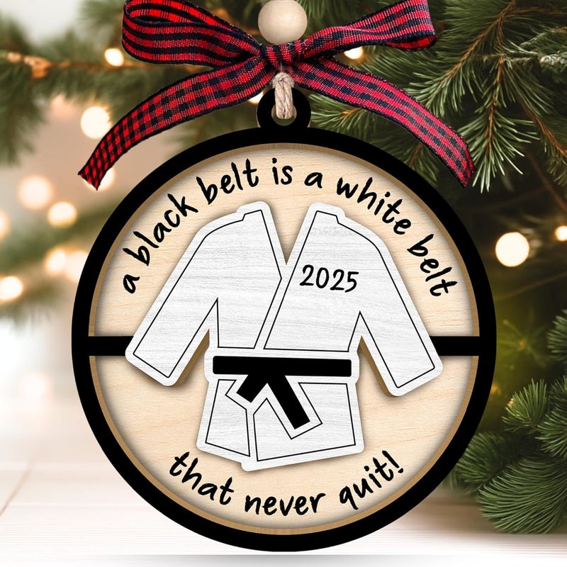 MAPDTWO Karate Ornament - Taekwondo Ornaments for Christmas Tree, Jiu Jitsu Christmas Ornaments - Karate Gifts for Boys, Girls, Lovers - Martial Arts Taekwondo Gifts - 2 Layered Wood Ornament 2025 - Image 1